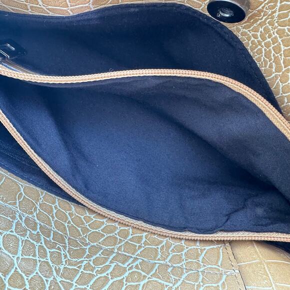 GUESS Tan Croc-Embossed Leather Double-Handle Shoulder Bag - Picture 12 of 12